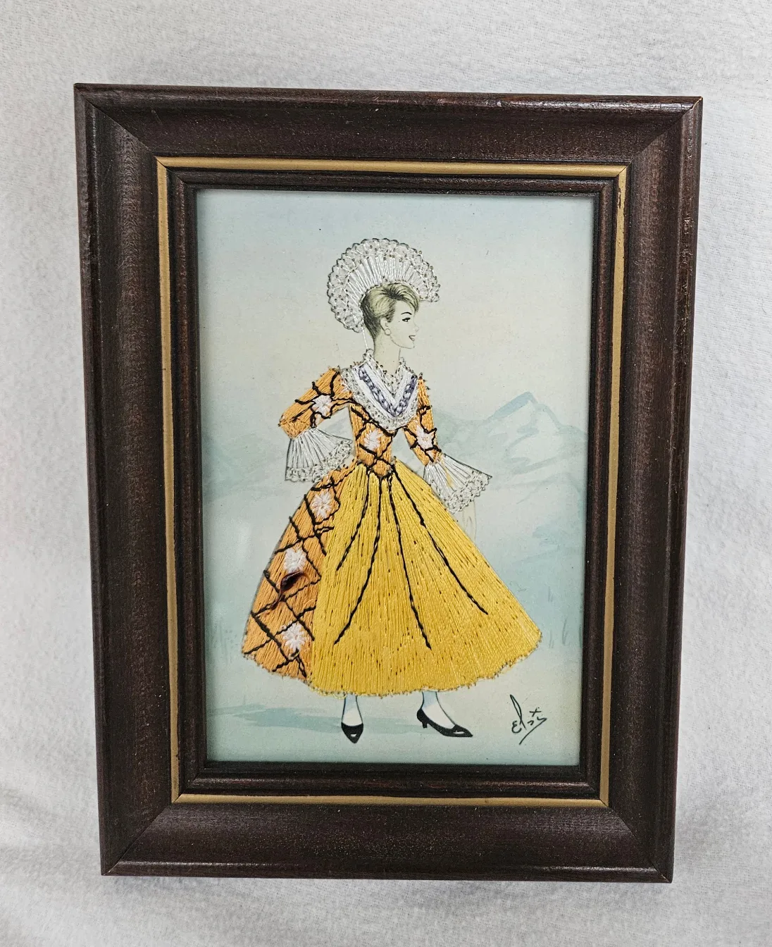 Vintage Elsi Grumier Embroidered Framed Postcards Spain Mint image indicator(4)