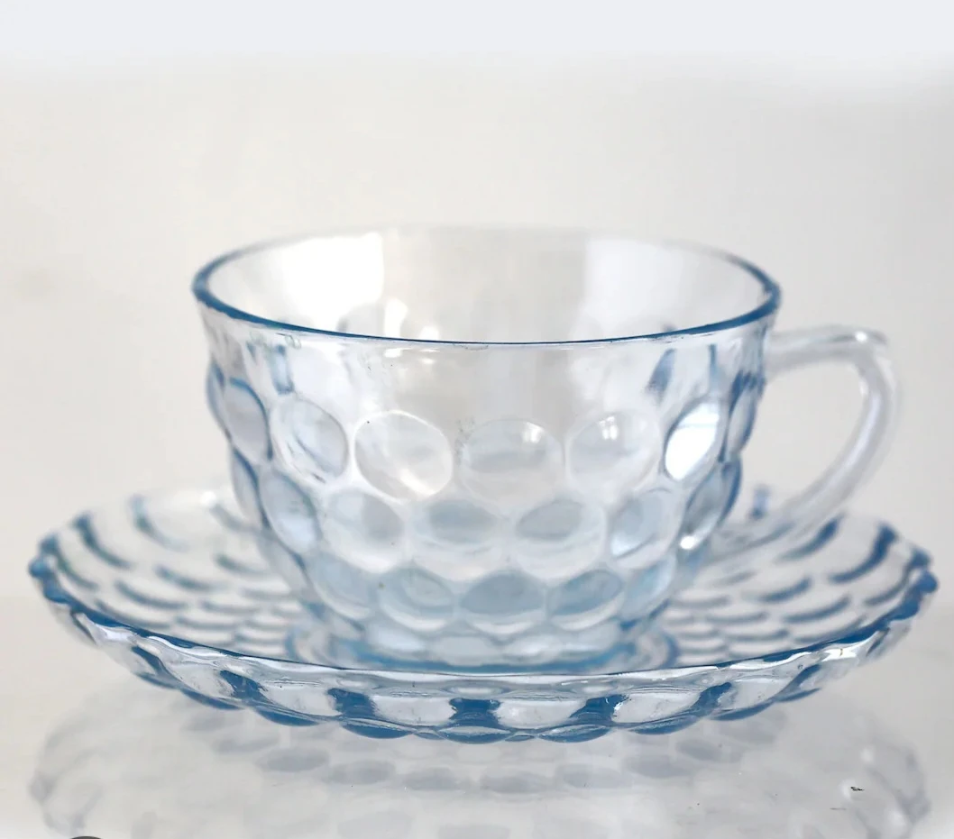 Vintage Bubble Glass Tea Cups & Saucers