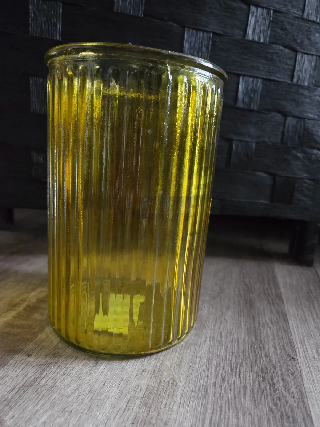 # cleanout Yellow Glass Ribbed Vase
