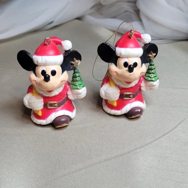 Pair of Vintage Mickey Mouse Santa Holiday Christmas Ornaments image indicator(3)