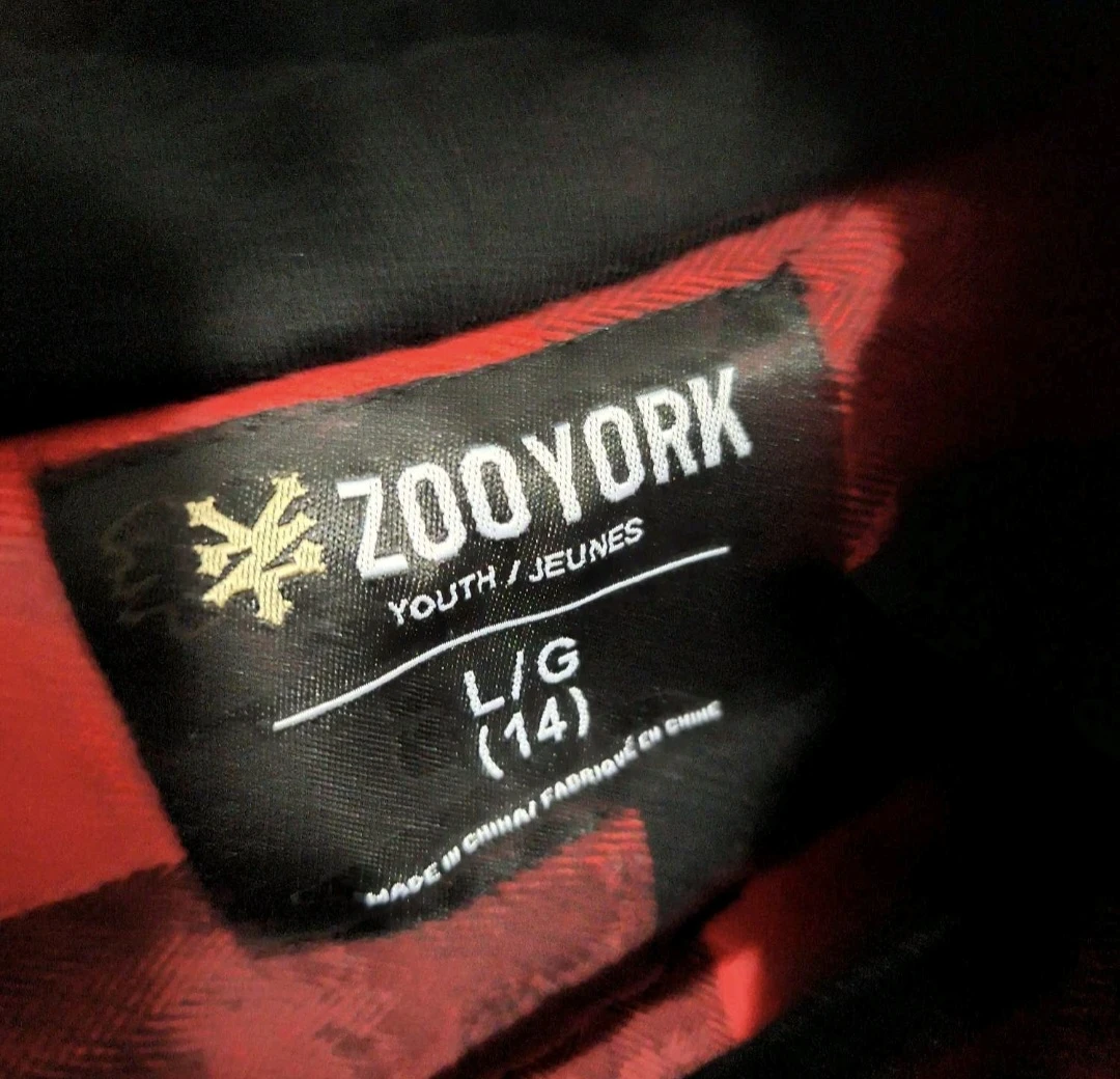 Zoo York Youth Flannel Hoodie - Red & Black, Size L (14) - photo 3