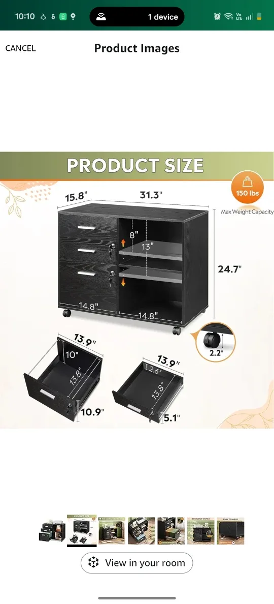 Black Wood Filing Cabinet with Lockable Drawers image indicator(4)