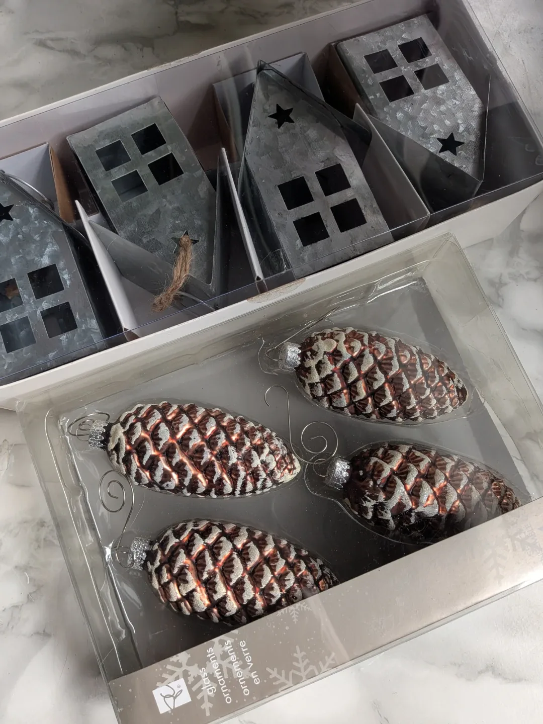 Christmas Ornaments - Pinecone & Metal House New in pkg image indicator(6)