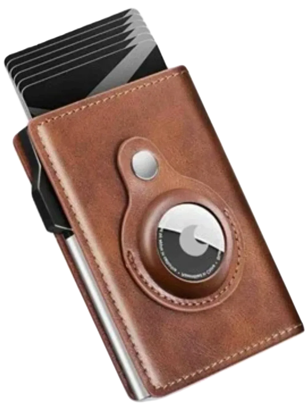 Brown Leather Wallet with AirTag Holder