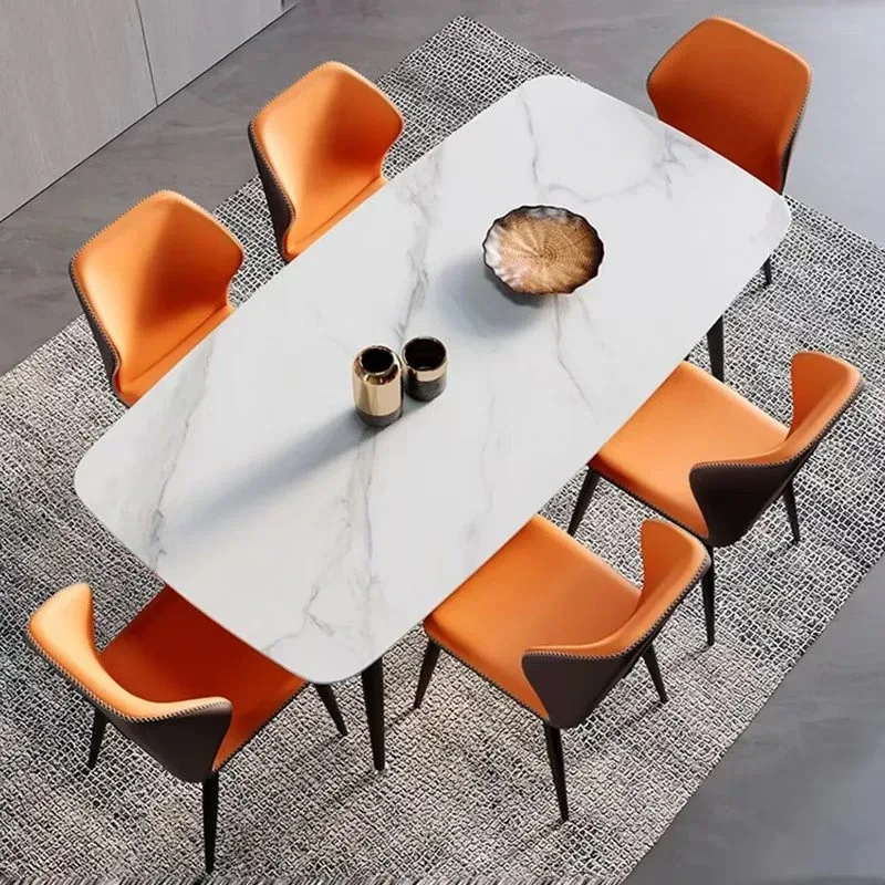 Dining Table with 6 Orange Chairs