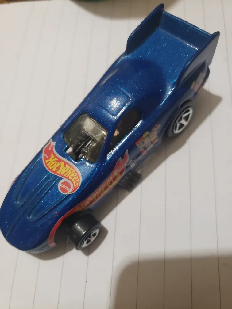 Hot Wheels 1977 Chevy dragster blue logo