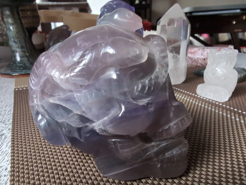 Amethyst Skull with Snakes Carving - photo 2