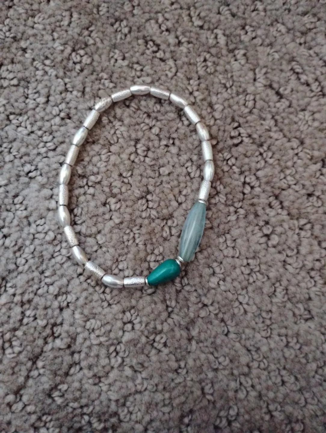 Beaded Stretch Bracelet - Silver, Green, Blue