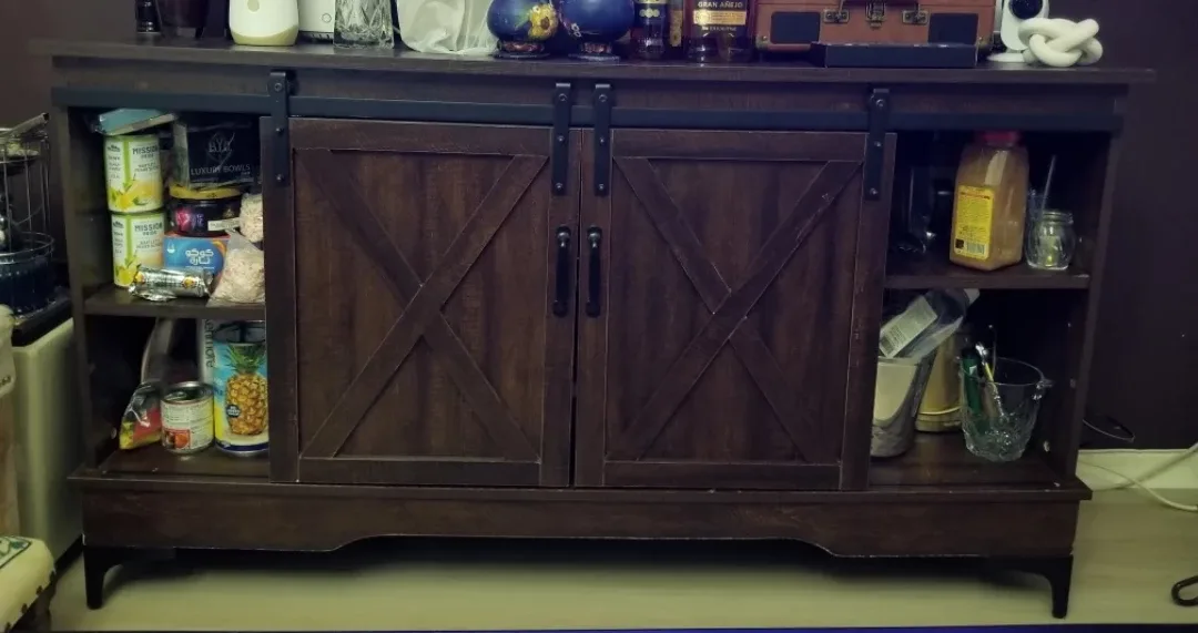 Brown Wood Sliding Door Cabinet image indicator(2)