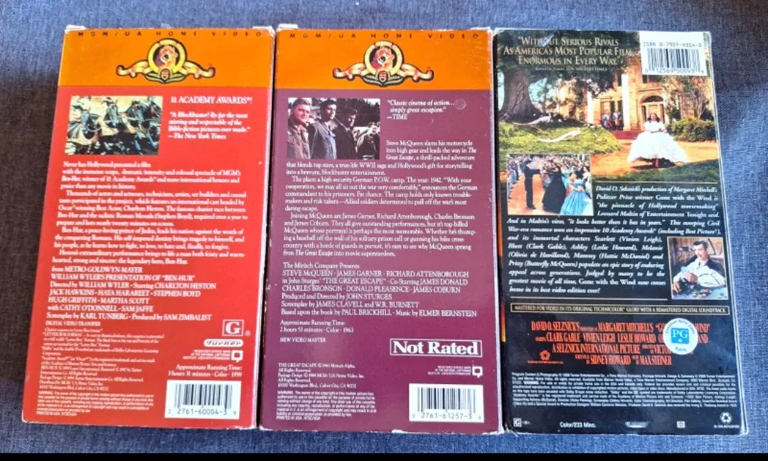 VHS Tapes: Ben-Hur, The Great Escape, Gone With the Wind image indicator(4)