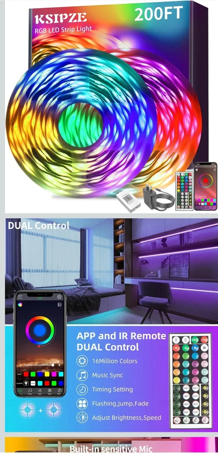 KSIPZE 200FT RGB LED Strip Light - New! image indicator(2)