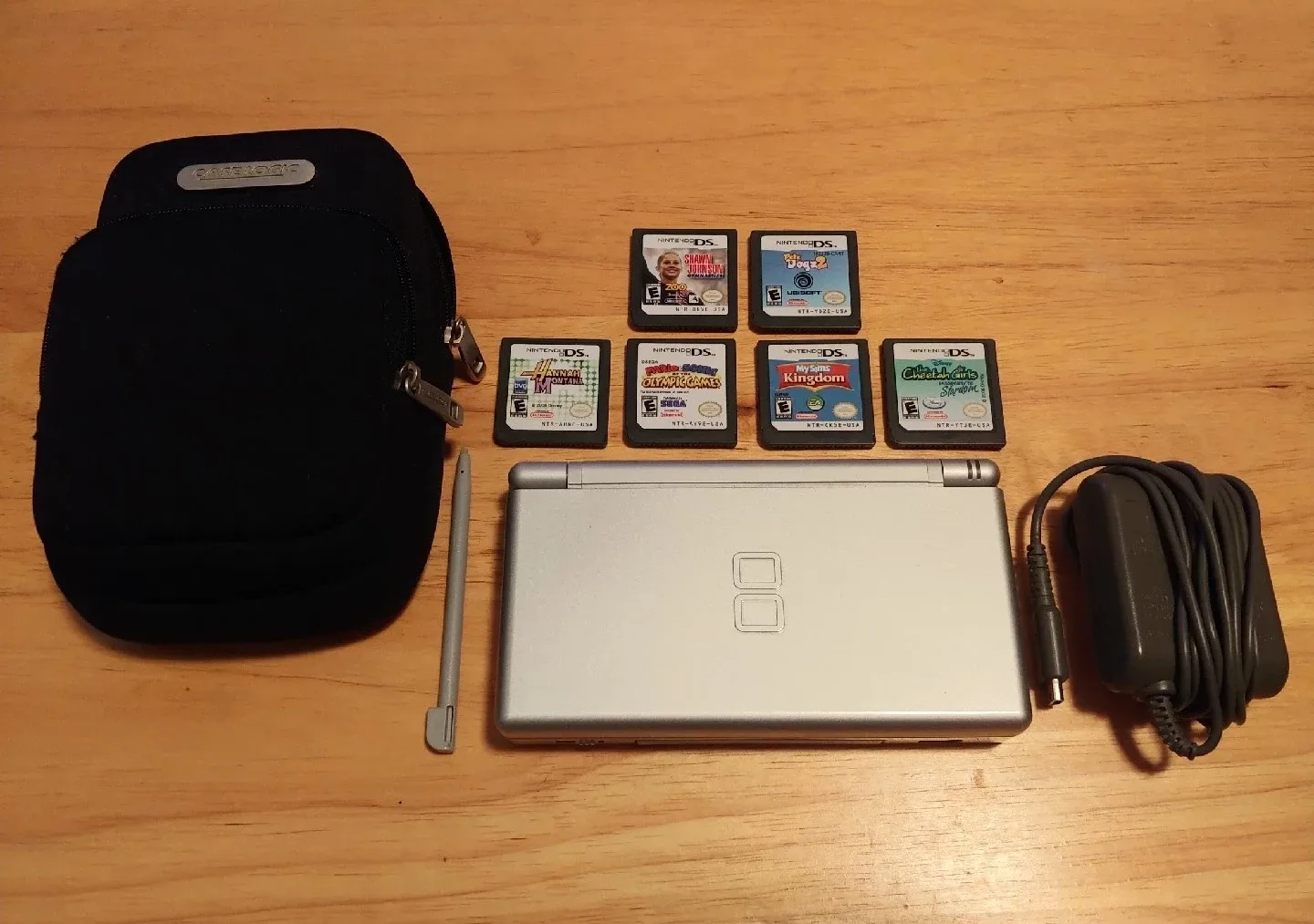 Nintendo DS Lite Silver with Games, Charger & Case