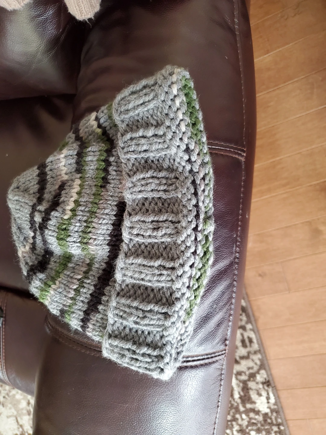 Handmade Knit Beanie - Grey, Green, Black