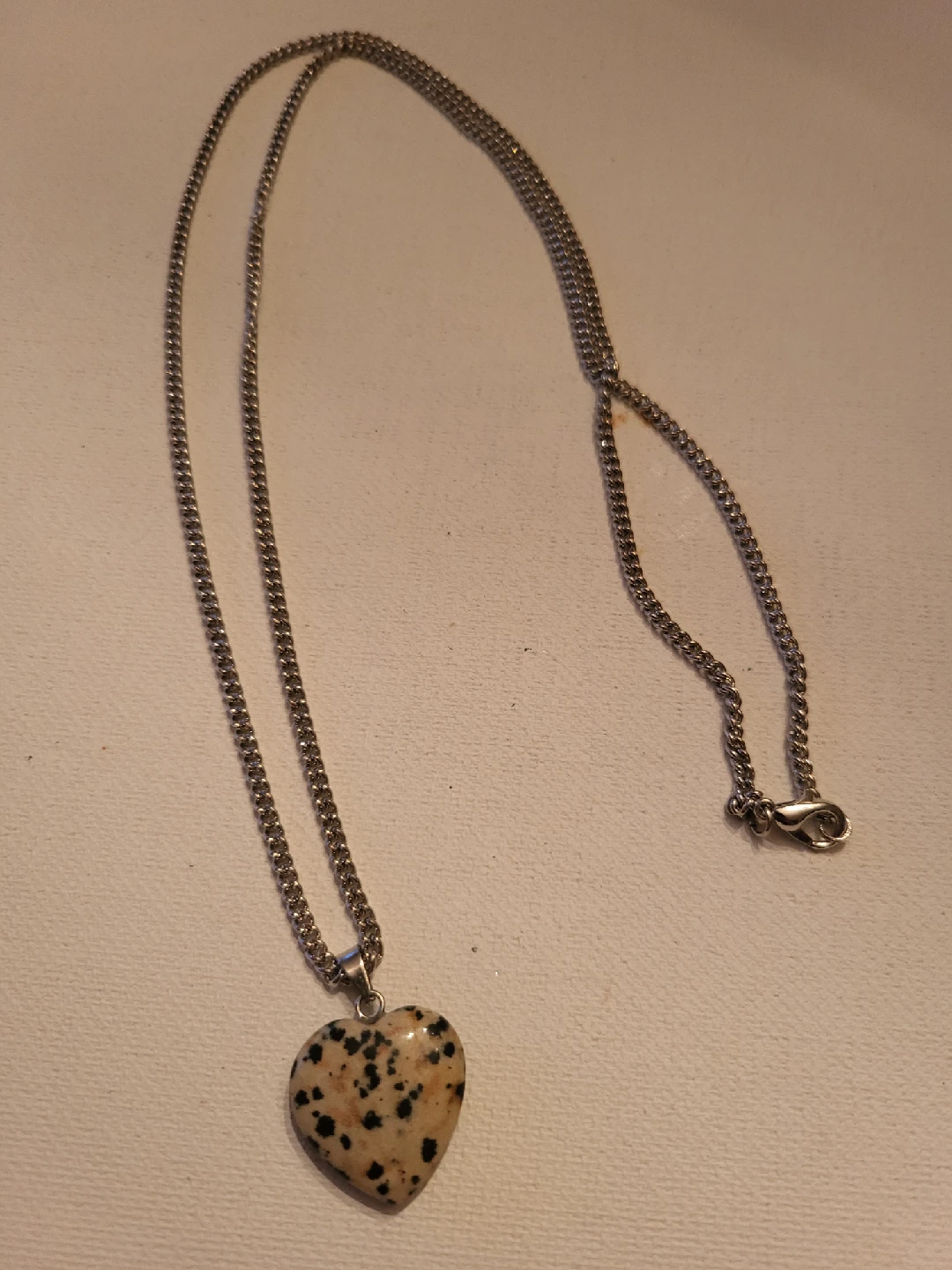 Heart-Shaped Dalmatian Stone Necklace