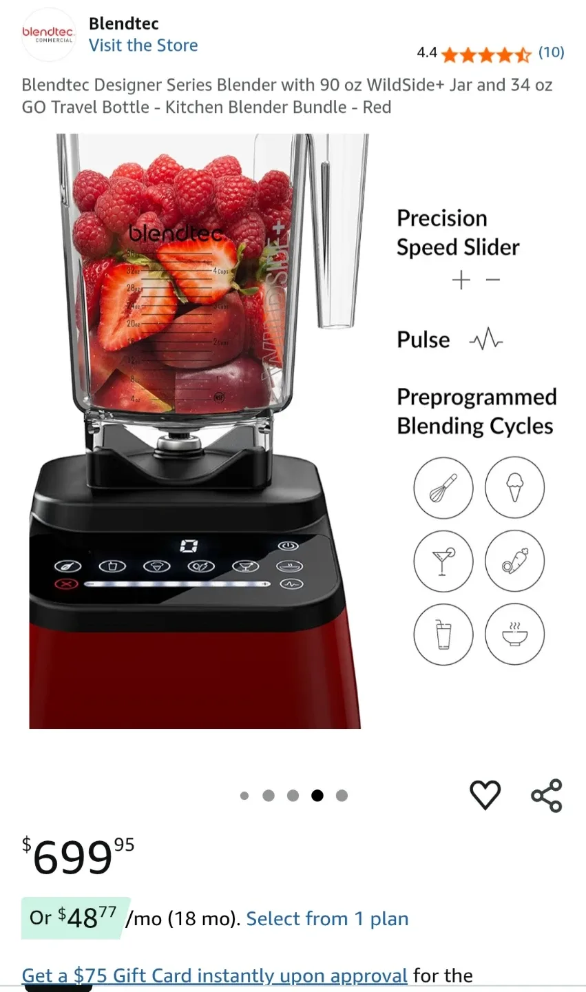 Blendtec Designer 625 Red Blender thumbnail
