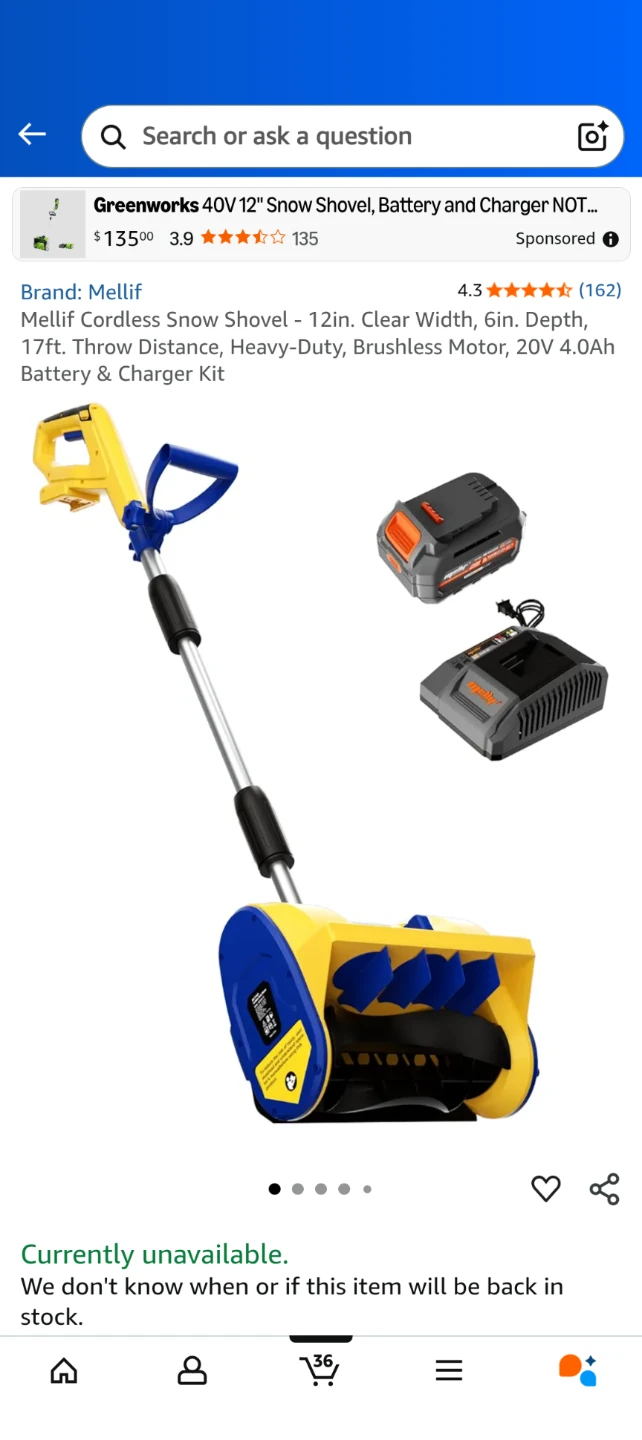 Mellif Cordless Snow Shovel - 12in