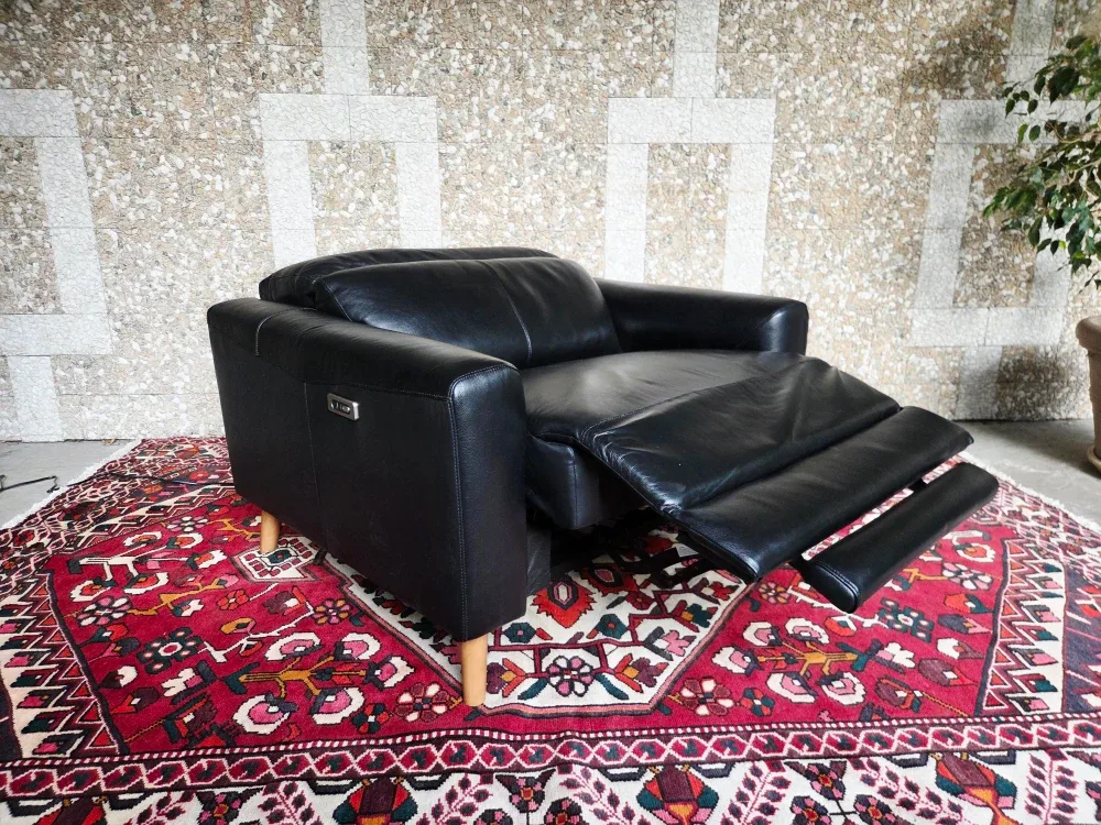 Extra Wide Black Leather Electric Recliner Armchair