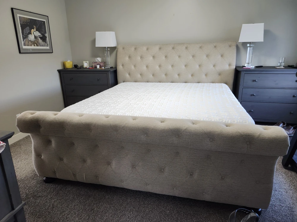 Upholstered Sleigh Bed Frame - Beige - photo 2