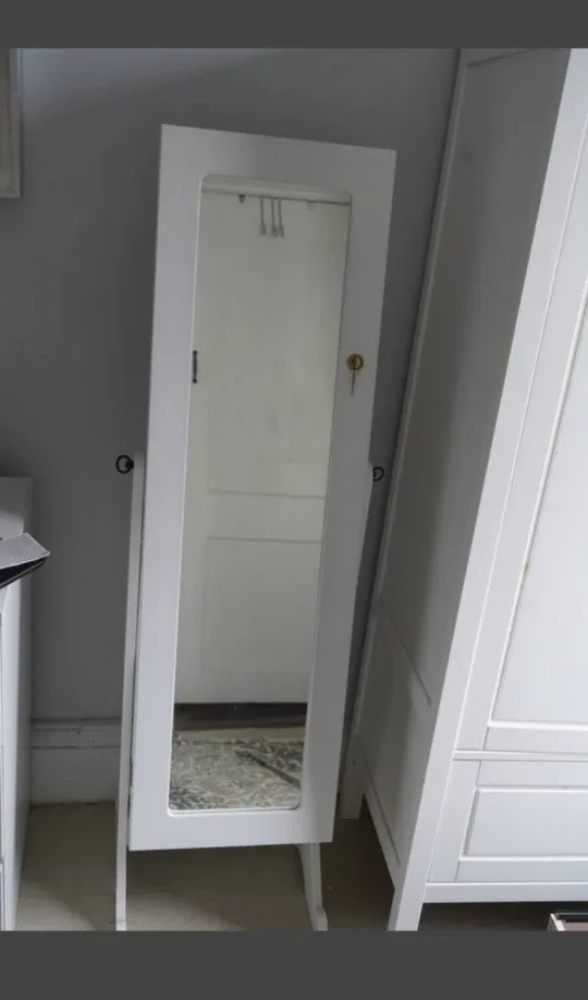 (FREE DELIVERY) White Standing Jewelry Armoire Mirror