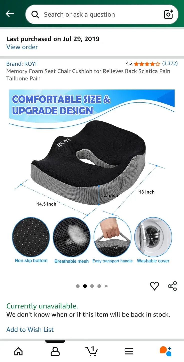 Royi Memory Foam Seat Cushion for Back/Sciatica Pain image indicator(3)