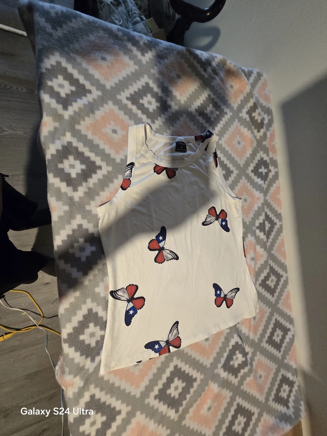 Anaya White Butterfly Print Tank Top - Size M