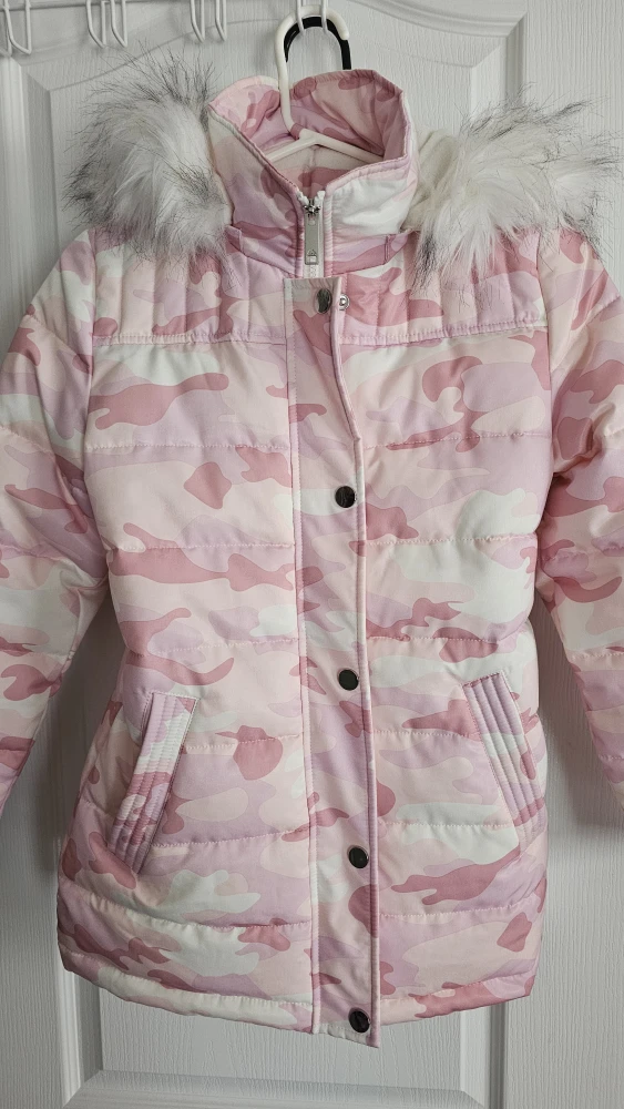 Pink Camo Puffer Jacket with Fur Hood