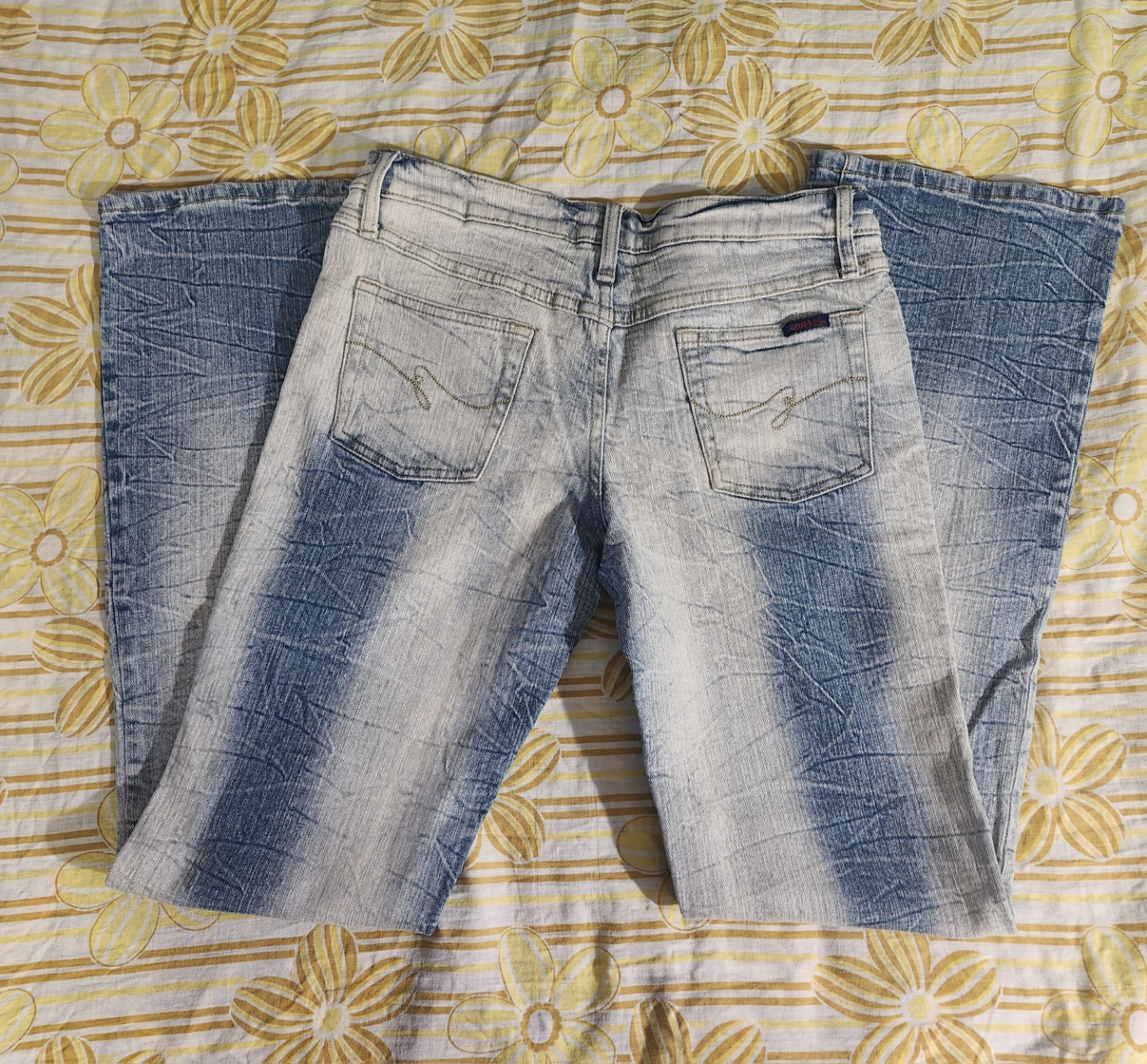 y2k Blue and White Faded Denim Straight Leg Jeans - photo 2