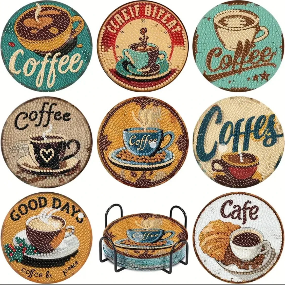 Assorted Decorative Coaster Set with Holder image indicator(6)