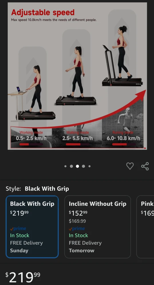 Rhythm Fun Adjustable Speed Treadmill - Black with Grip - photo 2