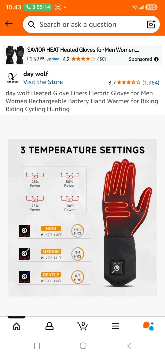 Day Wolf Heated Glove Liners - Rechargeable image indicator(2)