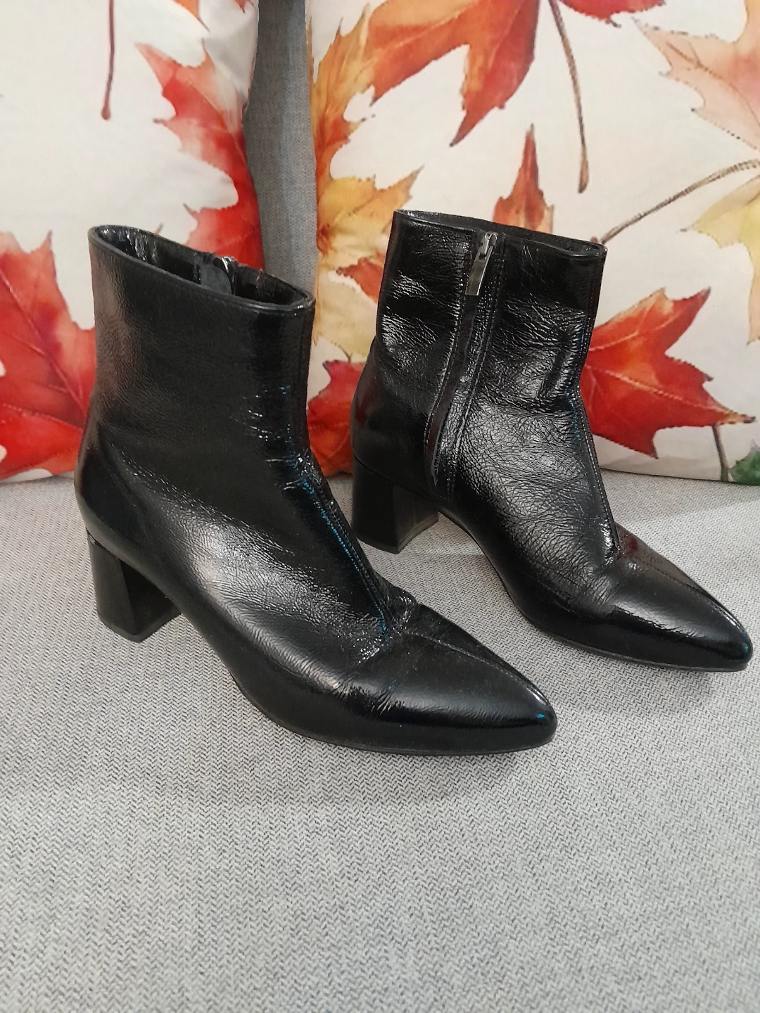 Crinkle Black Leather Ankle Boots - Size 6 - photo 2