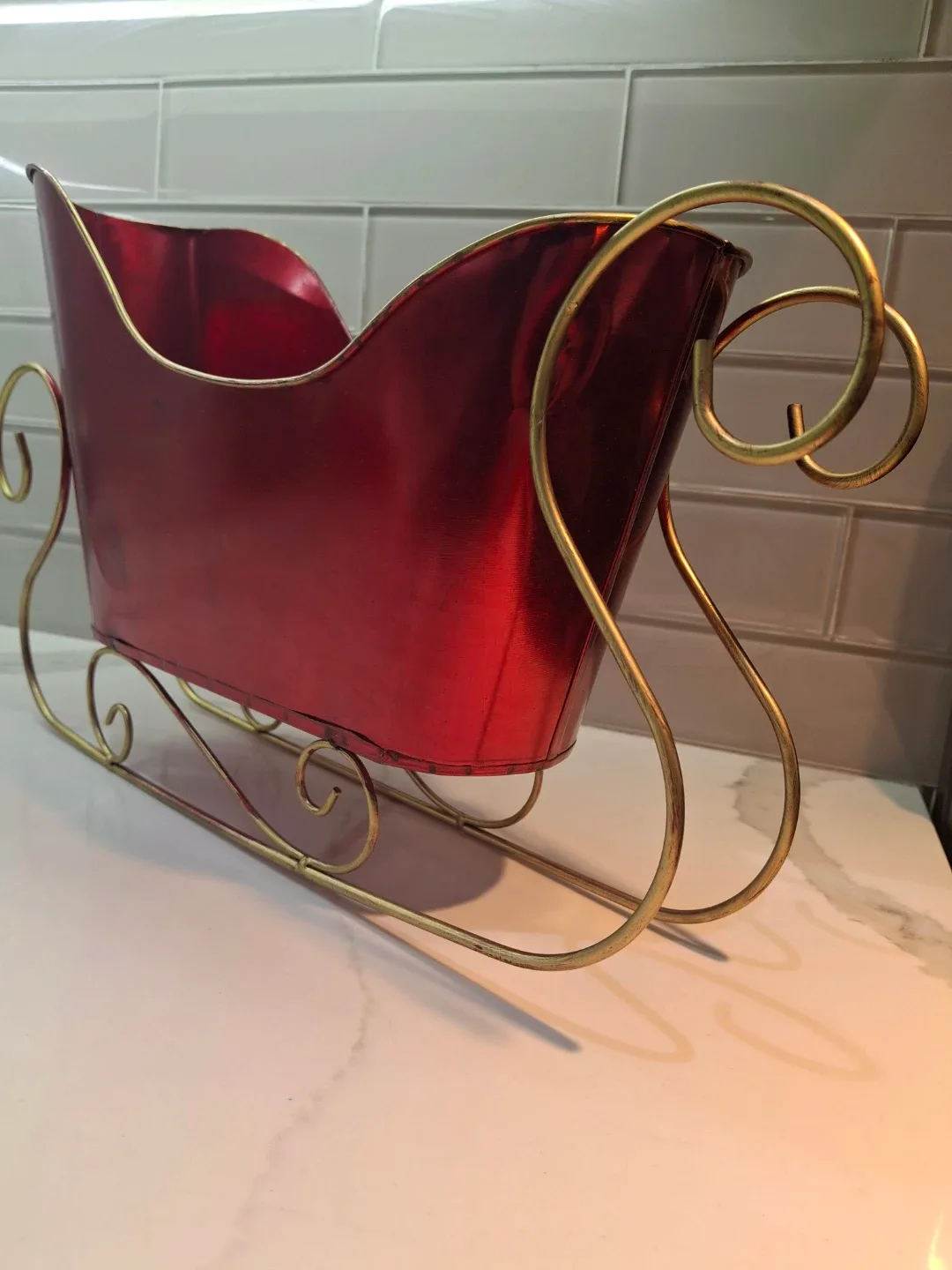 Red & Gold Metal Christmas Sleigh Decoration image indicator(2)