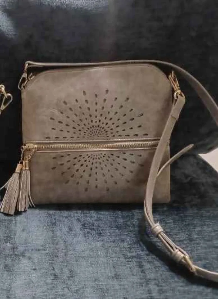 Grey Crossbody Bag with Tassel