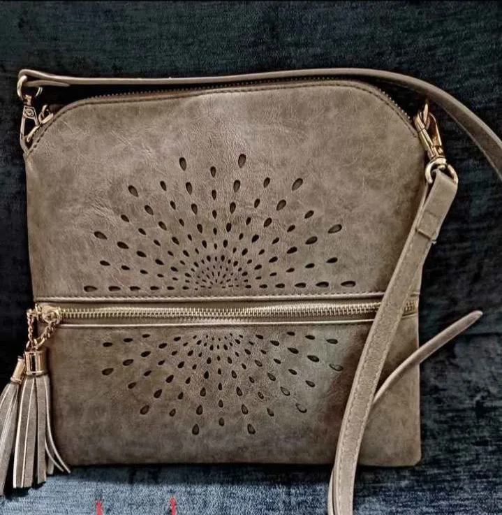 Grey Crossbody Bag with Tassel image indicator(2)