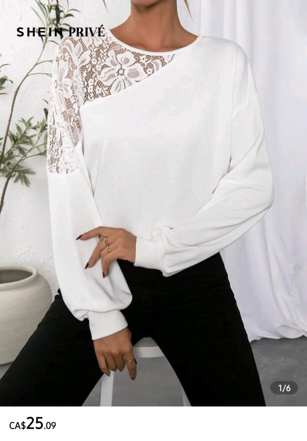 SHEIN Privé Lace Drop Shoulder Sweatshirt image indicator(2)