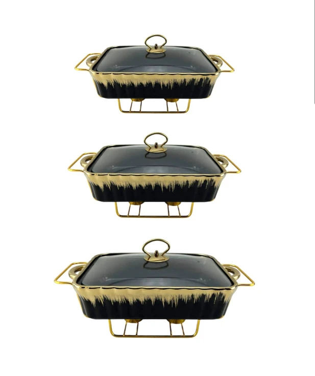 Black and Gold 3 piece Buffet Dish Set