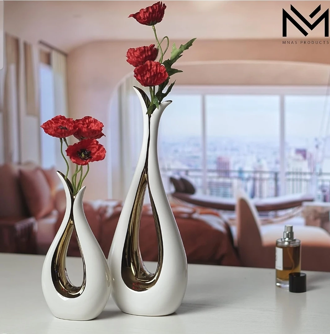 Coral & Gold Decorative Vase - 13 Inches