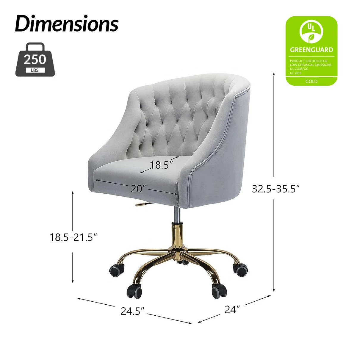 Desk Chair: Gray Velvet - photo 3