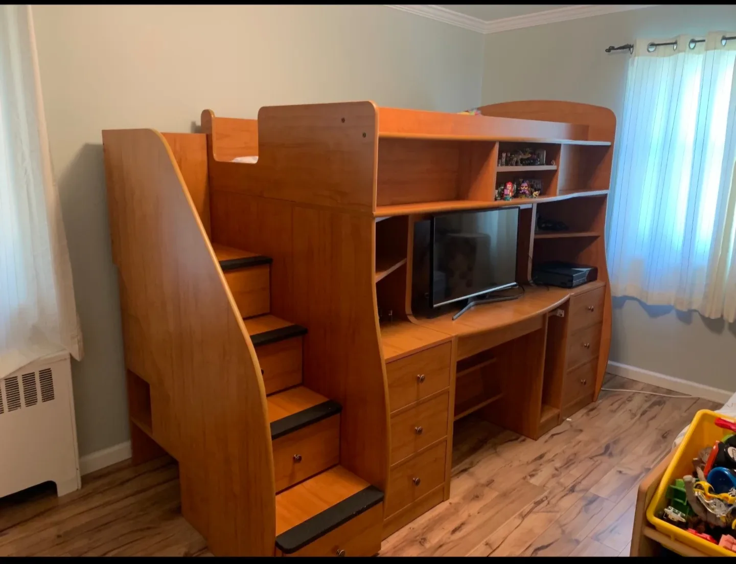 Wooden Loft Bed with Desk & Storage