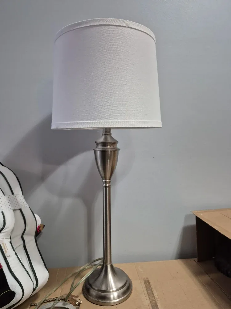 Silver Table Lamp with White Shade