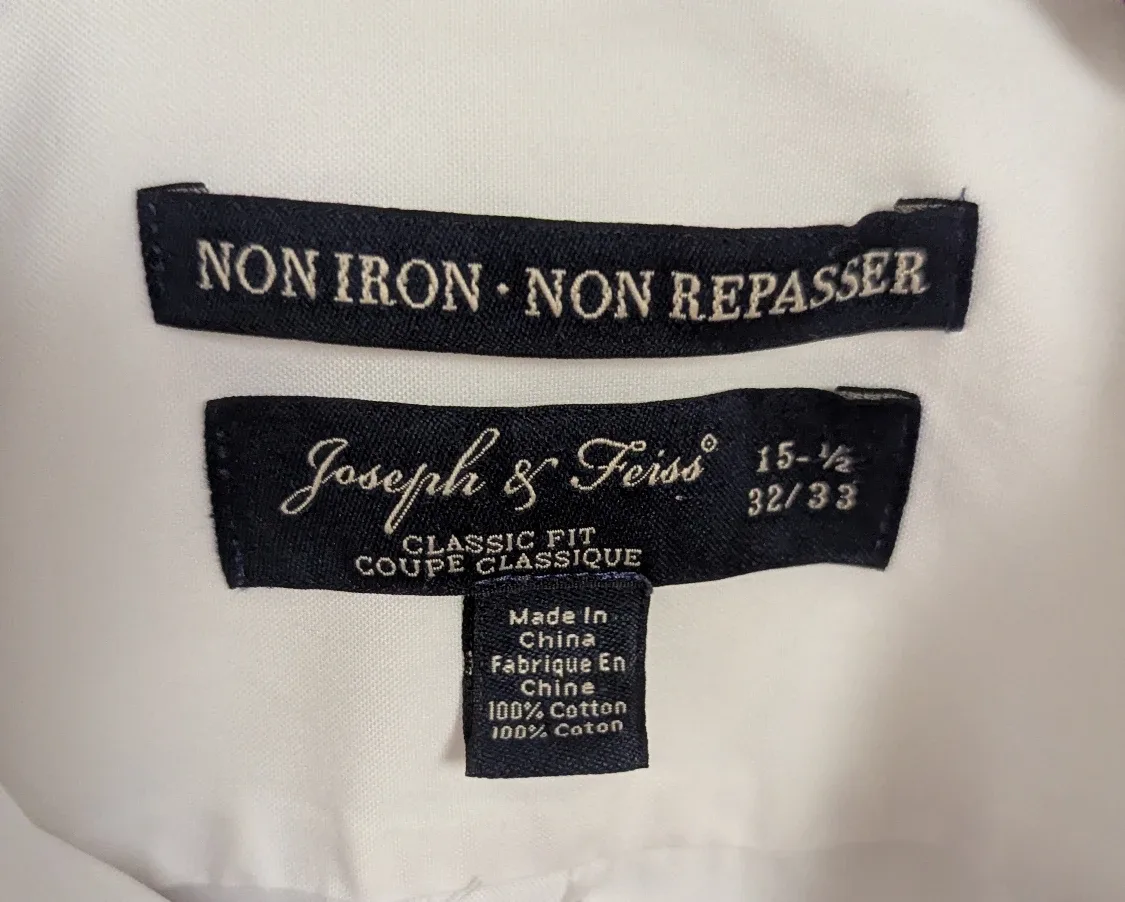 Joseph & Feiss White Men's Dress Shirt 15 1/2.32/33 image indicator(2)