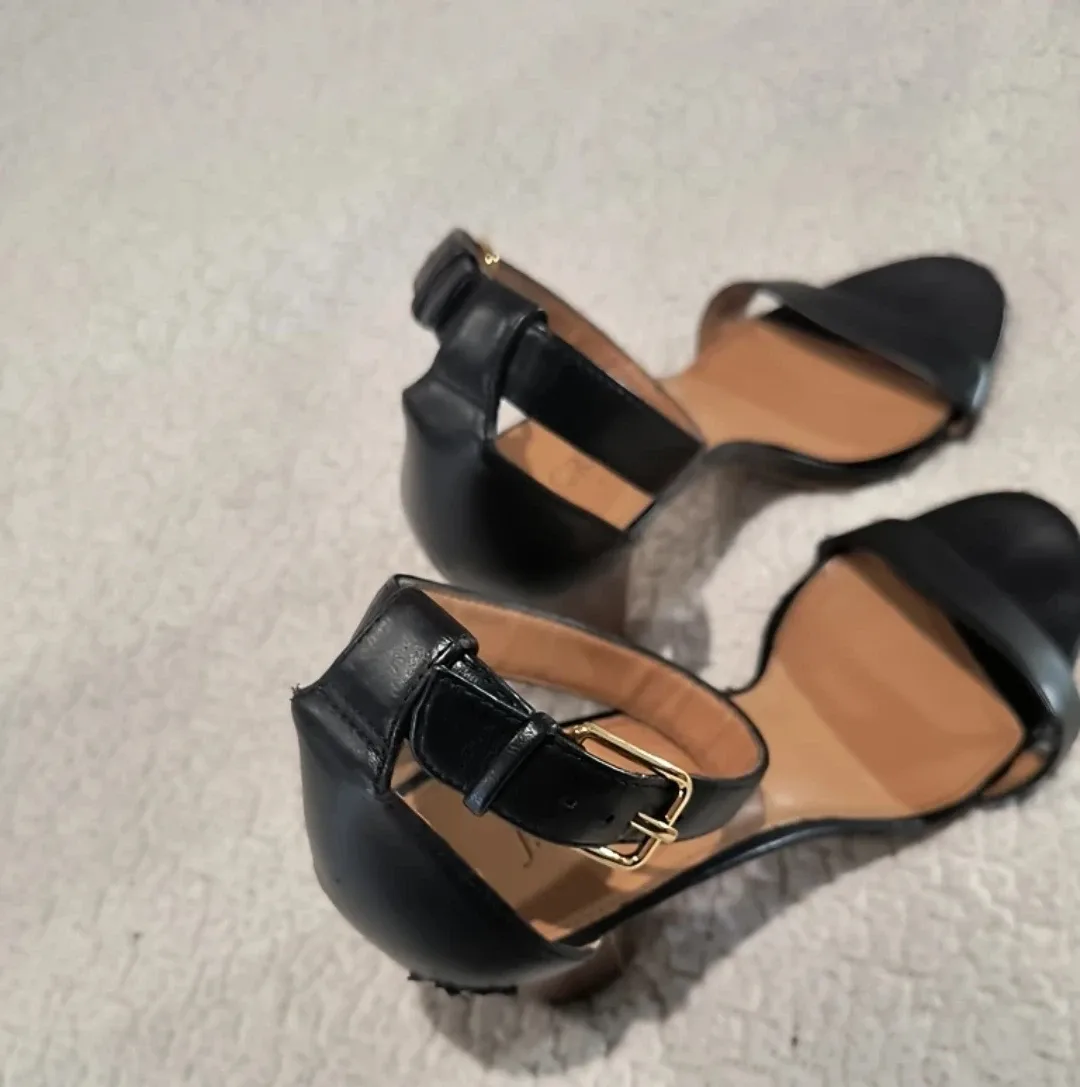 J.Crew Black Leather Heeled Sandals 9 image indicator(5)
