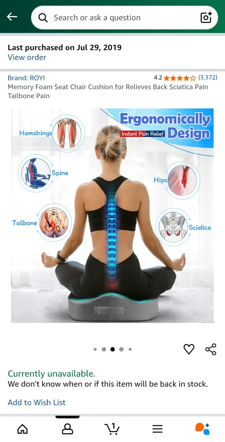 Royi Memory Foam Seat Cushion for Back/Sciatica Pain image indicator(4)