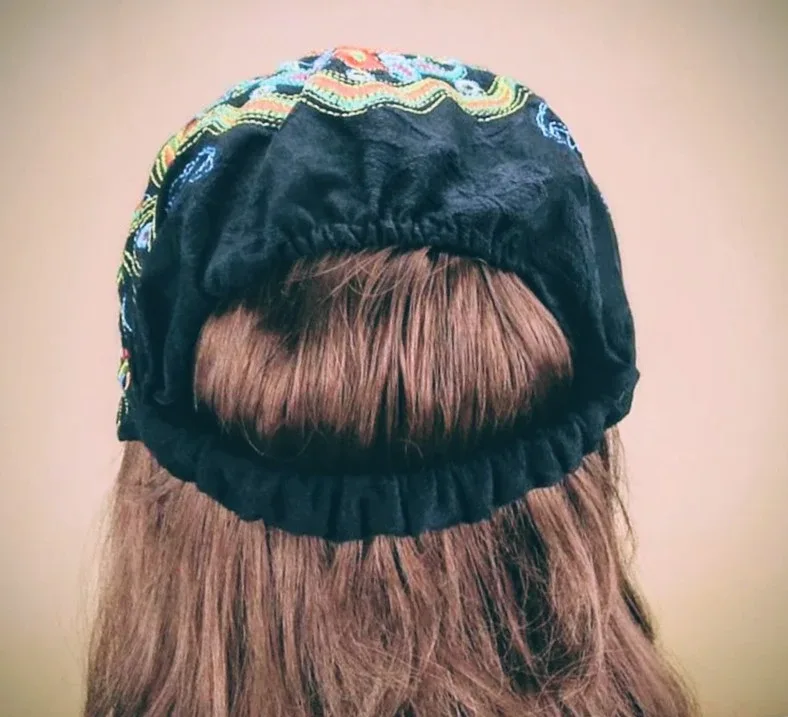 New: Embroidered Black Turban Bennie Hat - New image indicator(4)