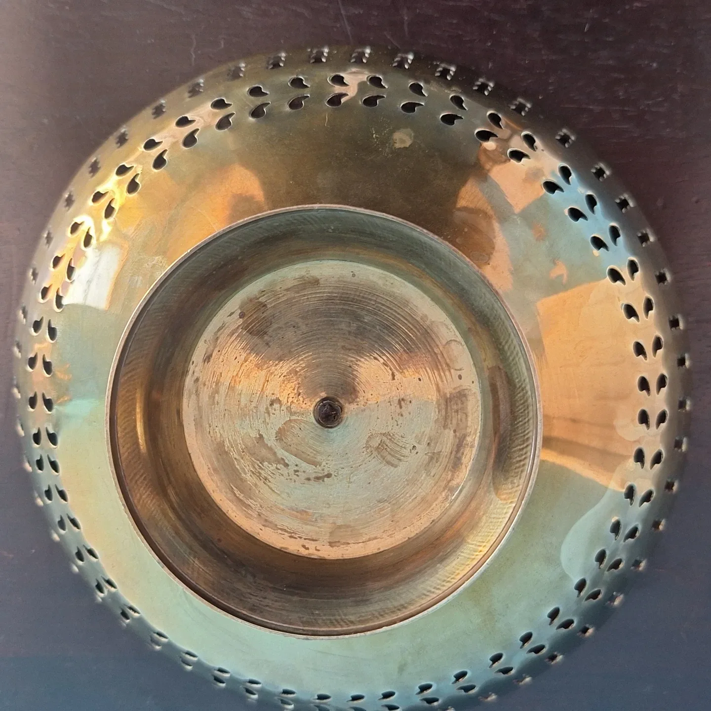 Vintage Pedestal  Brass Fruit Bowl with Floral Design image indicator(3)