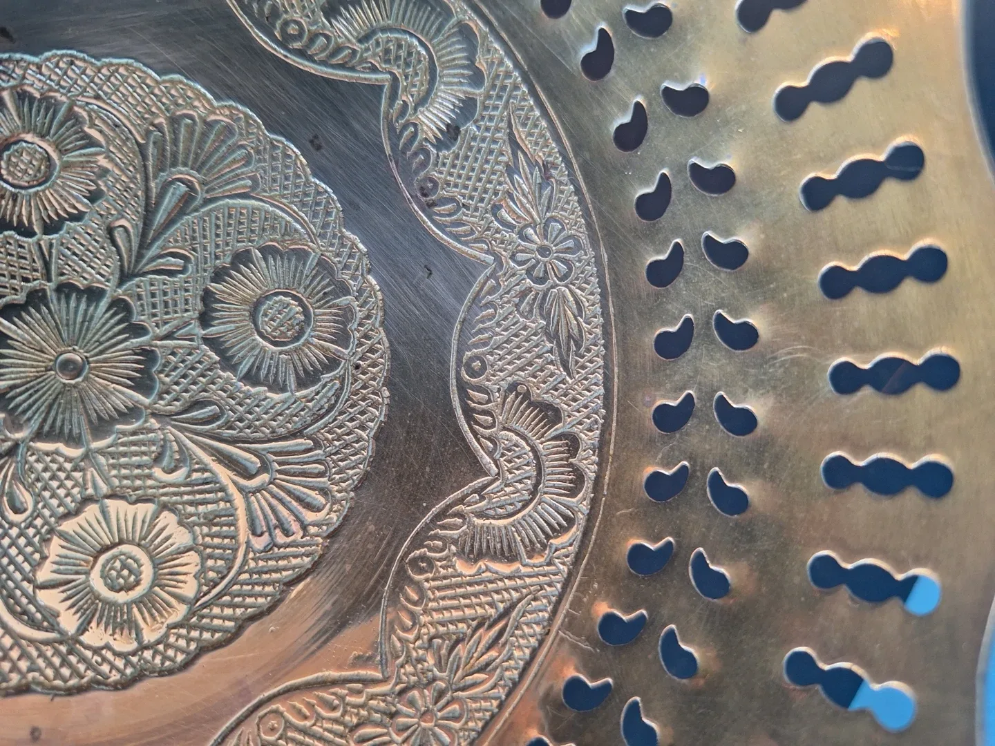 Vintage Pedestal  Brass Fruit Bowl with Floral Design image indicator(5)