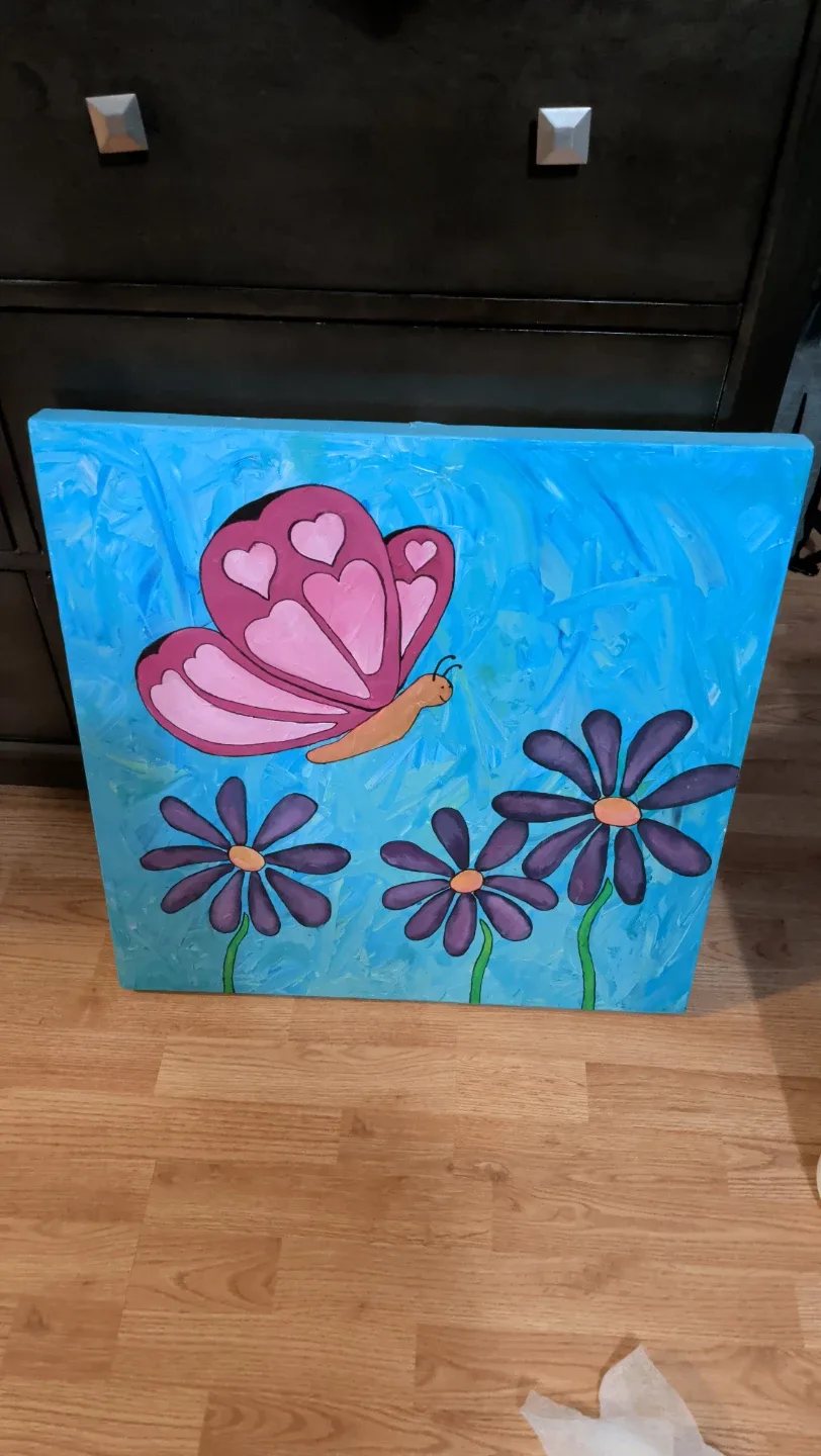 Hand-Painted Butterfly & Flower Canvas Art