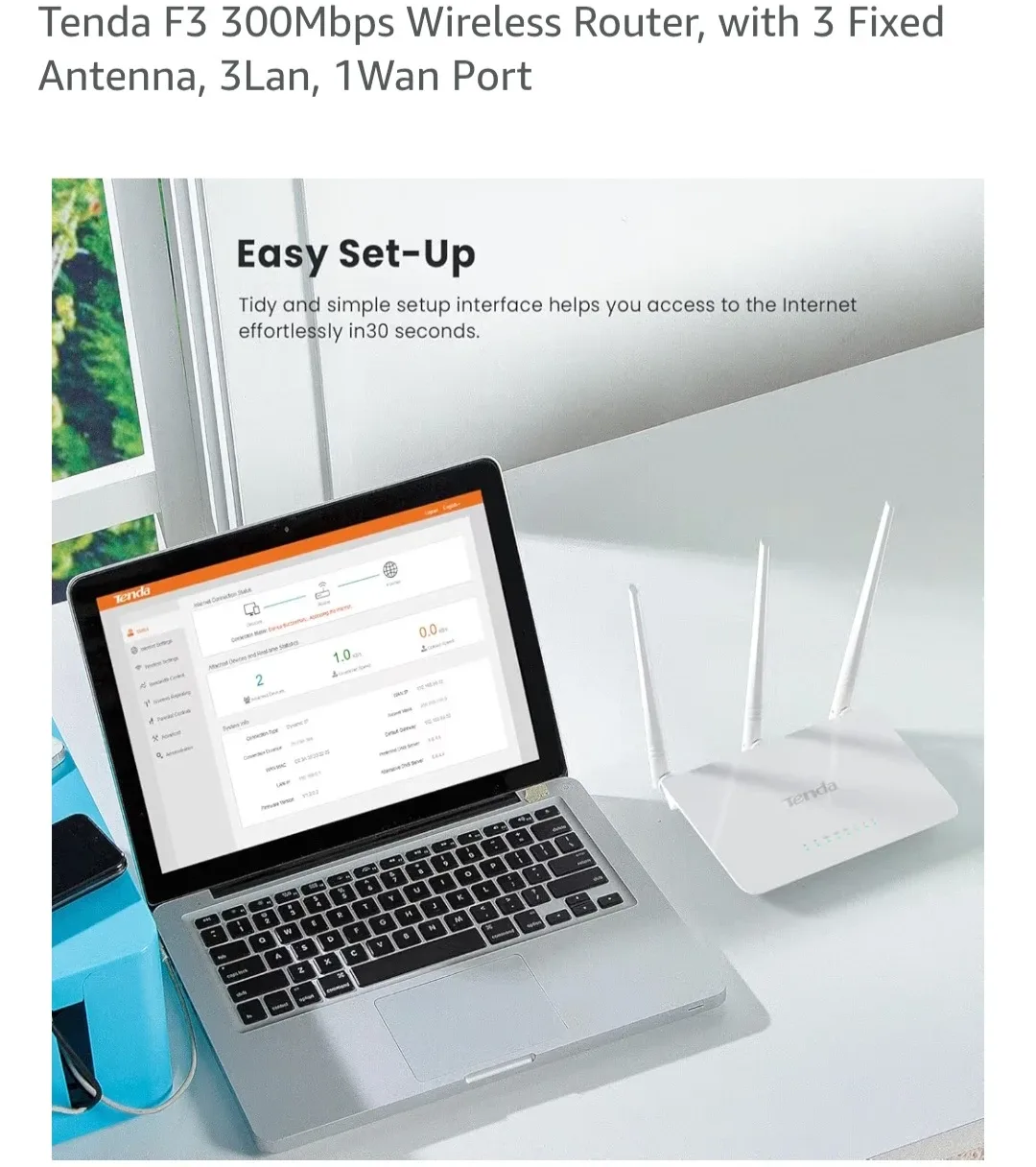 Tenda F3 300Mbps Wireless Router, with 3 Fixed Antenna, 3Lan, image indicator(6)