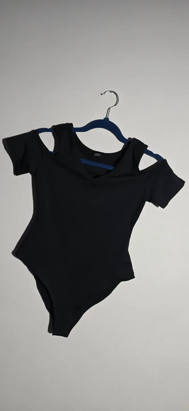 Shein Black Cold Shoulder Bodysuit - Size XS