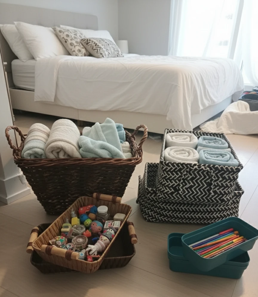 8 storage items (Wicker & Fabric Baskets) Nov 29th only
